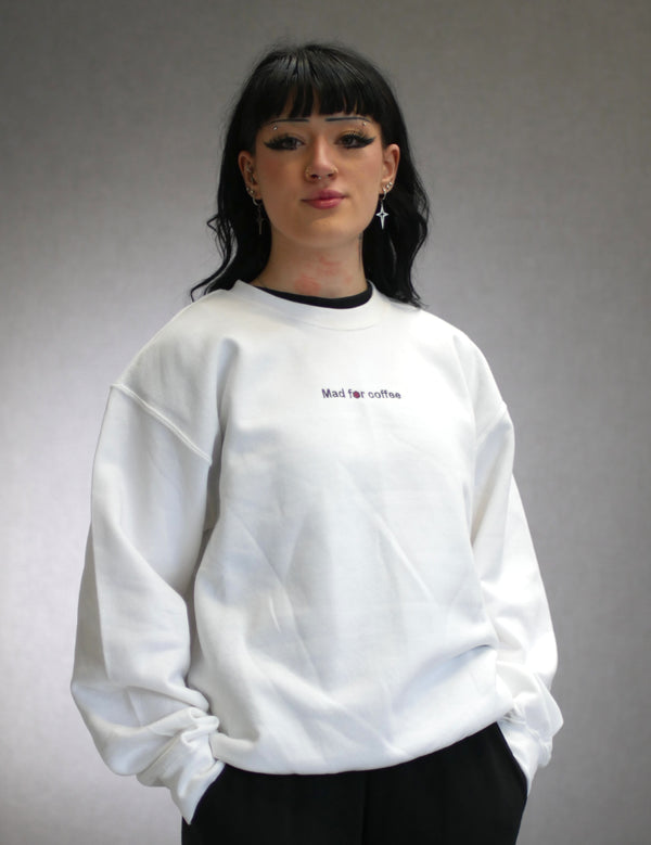Mad for Coffee Crewneck Sweatshirt White