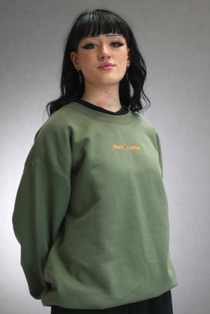 Mad for Coffee Crewneck Sweatshirt Olive